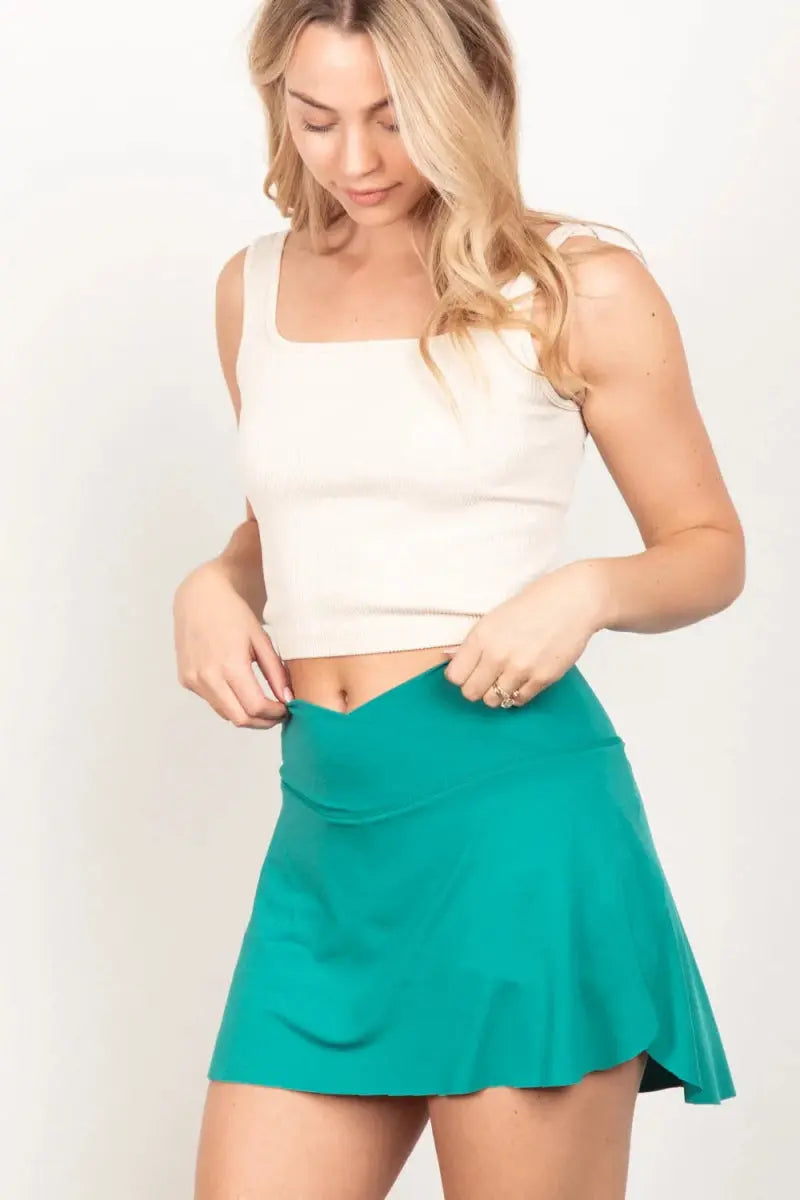 Very J Crossover Waist Active Skirt with Short Liner - Love Salve
